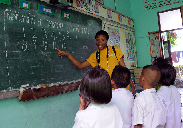 Teaching in a rural school in Thailand - copyright US Navy, Public Domain