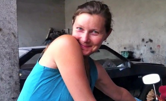 Cyclist Mary Thompson -- screenshot from the couples video 'Cycling Central Asia'