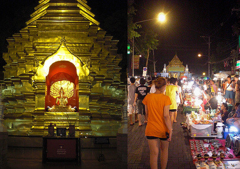 chiang mai walking street market and stupa