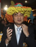 abhisit wearing condom hat
