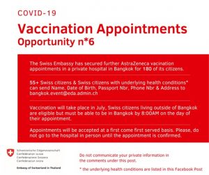 swiss embassy bangkok Covid vaccinations